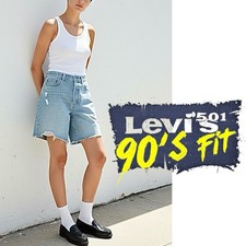 Levi s 501 90s Fit Button Fly Distressed Vintage Wash Jean Short Women s Size 29