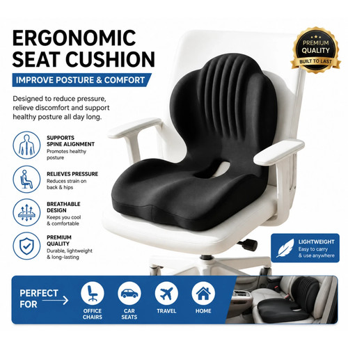 Ergonomic Memory Foam Seat Cushion Coccyx Support Pad for Office Car