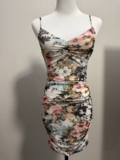Nasty Rose Women's S Floral Ruched Bodycon Mini Dress V-Neck Spaghetti Strap