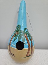 Hand Painted Palm Trees Lighthouse Hanging Gourd Birdhouse