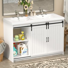 47" Bathroom Vanity Double Sink Ceramic Freestanding Cabinet w/ Doors