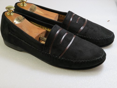 SANTONI nice! suede loafer black leather casual work comfy size 11D $595