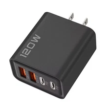 120W 4-Port USB-C Fast Charger US Plug + 100W USB-C Cable 2m PD QC3.0 Set