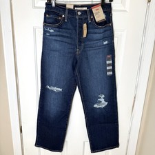 NWT Levi  s Ribcage Straight Ankle Jeans Distressed Denim Button Fly 28" x 27"