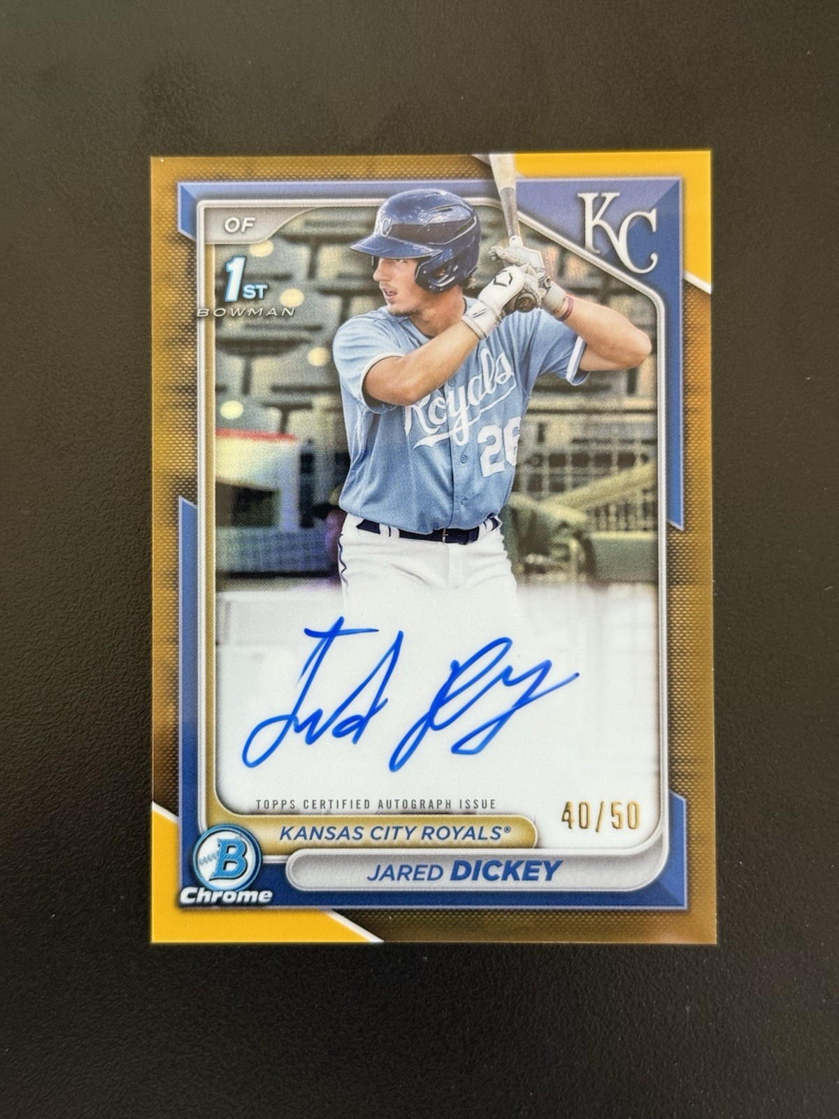 2024 Bowman Chrome Jared Dickey 1st Bowman TRUE GOLD REFRACTOR AUTO /50 Royals