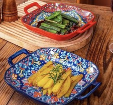 Boho Style Ceramic Plates 2 Pack Both Blue New