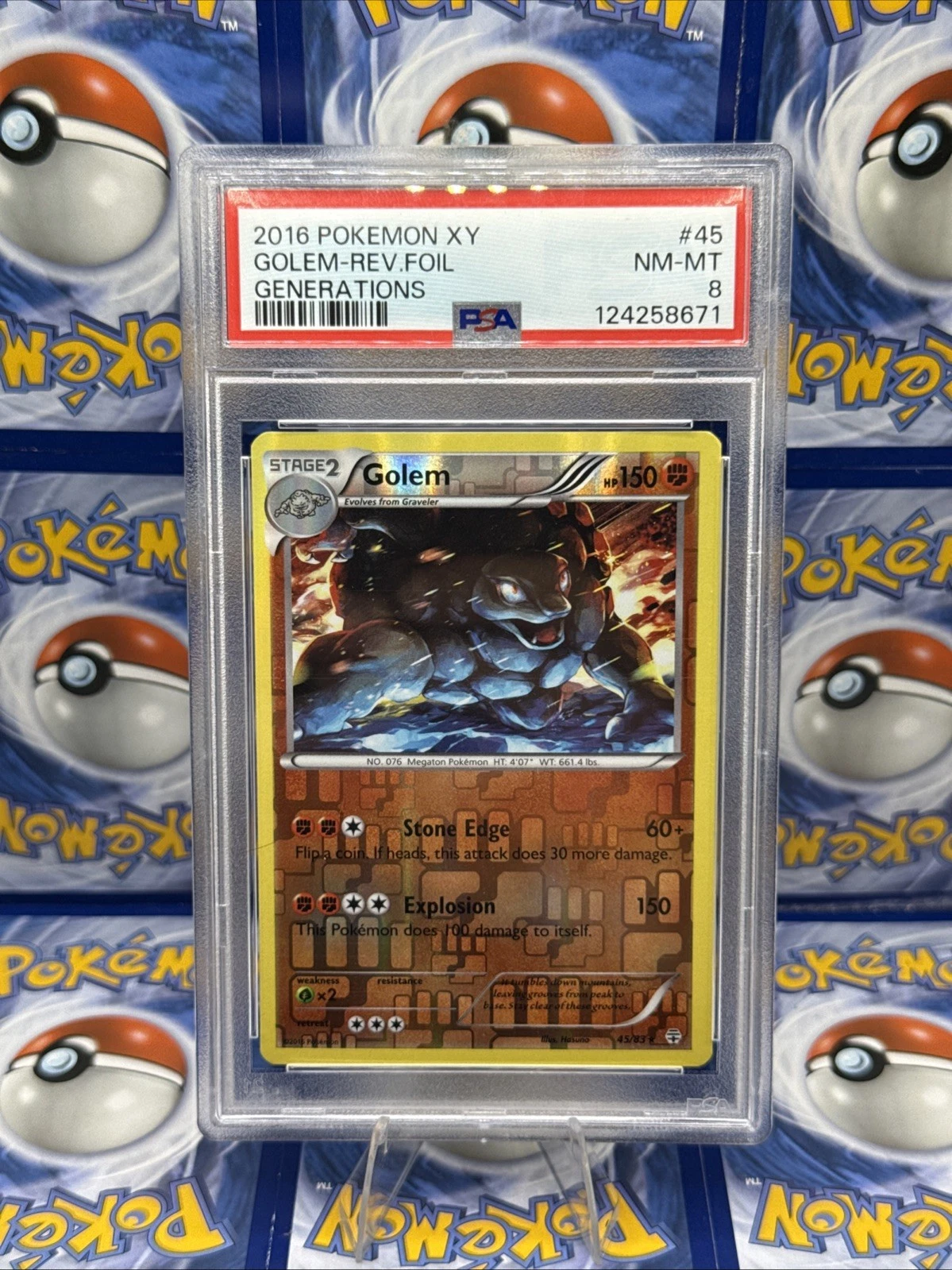 Golem 45/83 2016 Pokemon Generations Reverse Holo PSA 8 NEAR MINT - MINT