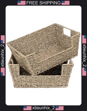 Seagrass Wicker Storage Baskets 2 Pack for Pantry Kitchen Organization