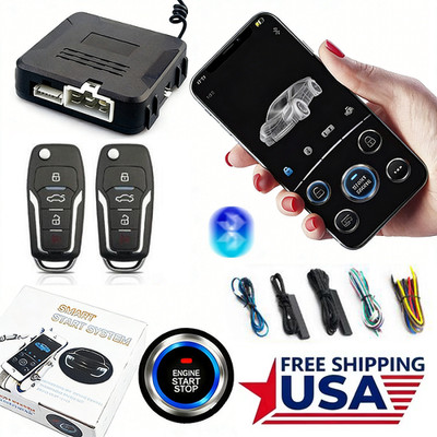Car Keyless Entry Engine Start Alarm System Push Button Remote Starter Stop Kit