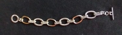 Two Tone Rope Link Bracelet Toggle 8'' Gold Silver Chunky Rolo Designer Style