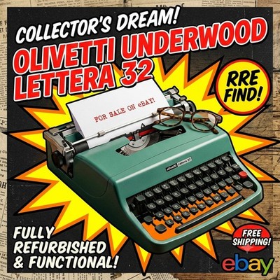 Vintage Olivetti Underwood Lettera 32 Portable Typewriter With Case - Working