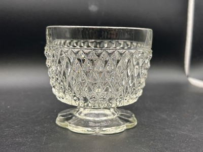Vintage Indiana Glass Diamond Point Footed Bowl, Clear 3''T