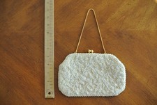 VTG OffWhite Beaded Clutch Purse Evening Bag Seed Pearls Sequins Hong Kong