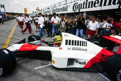 Ayrton Senna McLaren MP4 5 Honda leaves the pits German GP at Hock- Old Photo