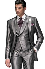Fashion Mens Suit 3Pcs Peak Lapel Wedding Tuxedo Bestmen Groom Evening Blazer