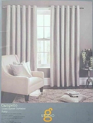 G STUDIO Campello Par Forrado Ojales Cortinas Masilla 167cm x 182cm / 66" x 72" - Imagen 1 de 4