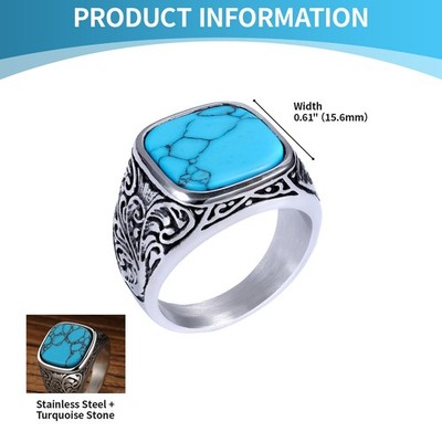 Men's Vintage Signet Ring Stainless Steel Square Black Onyx
