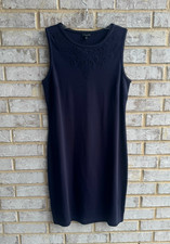 Talbots Sleeveless Crochet Eyelet Round Neck Navy Blue Tank Dress Size M