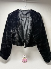 Women s Black Lined Open-Front Cropped Jacket, Long Sleeve, Solid Casual