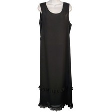 Coldwater Creek Black Crinkle Chiffon Ruffle Hem Maxi Dress Size M Goth vamp