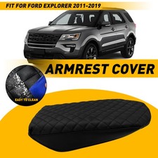 Fits For Ford Explorer 2011-2019 Middle Console Lid Armrest Leather Cover Black