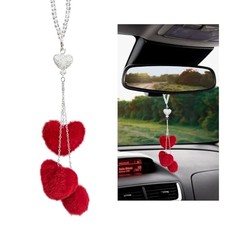 Bling Diamond Heart Car Charms, Cute Rearview Mirror Pendant Crystal  Red
