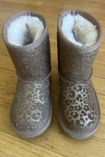 UGG Girls Chestnut Classic Glitter Leopard Print Boots 1112388T Toddler Size 10