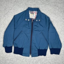 Vintage 70s London Fog Kids Bomber Jacket Blue Plaid Lined Kids Retro Windbreak