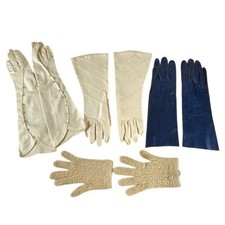 4 Pair Vtg Evening Gloves XXS Rhinestone Leather Ivory Crochet Raw Silk Read 