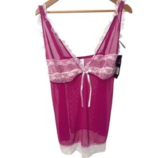 Fuchsia Pink Sheer  Lace Mesh Babydoll Chemise 3X Nighty Plus Size