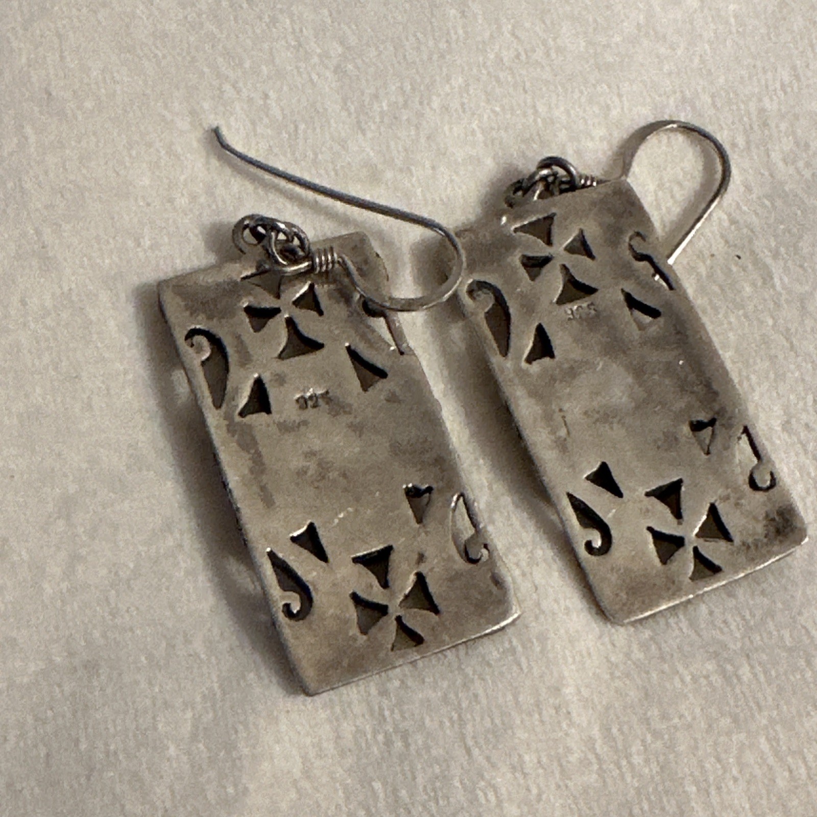 Solid Sterling Silver Earrings with Blue Stone Pa… - image 3