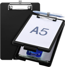 Small Clipboard with Storage, 6x9 Black Plastic Clip Board A5 Clipboards with
