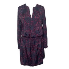 Gap Floral Long Sleeve Drop Waist Dress Navy And Burgundy Sz M