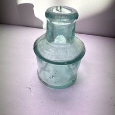 Antique Light Blue Glass Ink Bottle Pre-1900 Historical Collectible