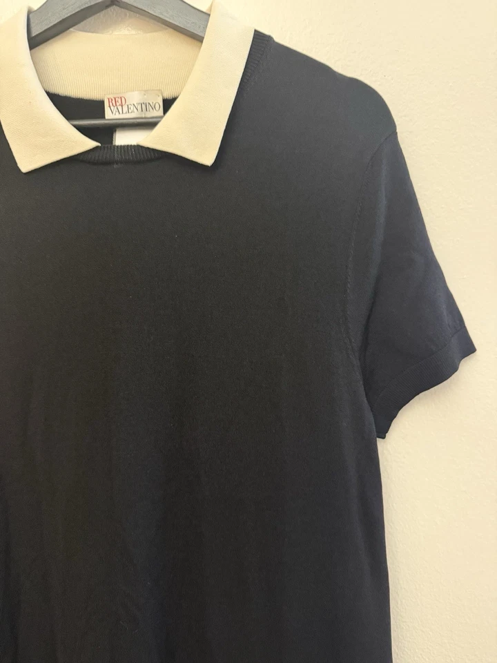 RED Valentino A-Line Mini Black Knit Sweater Dress Shirt Sleeve Stretchy Sz XL - Image 3 of 4