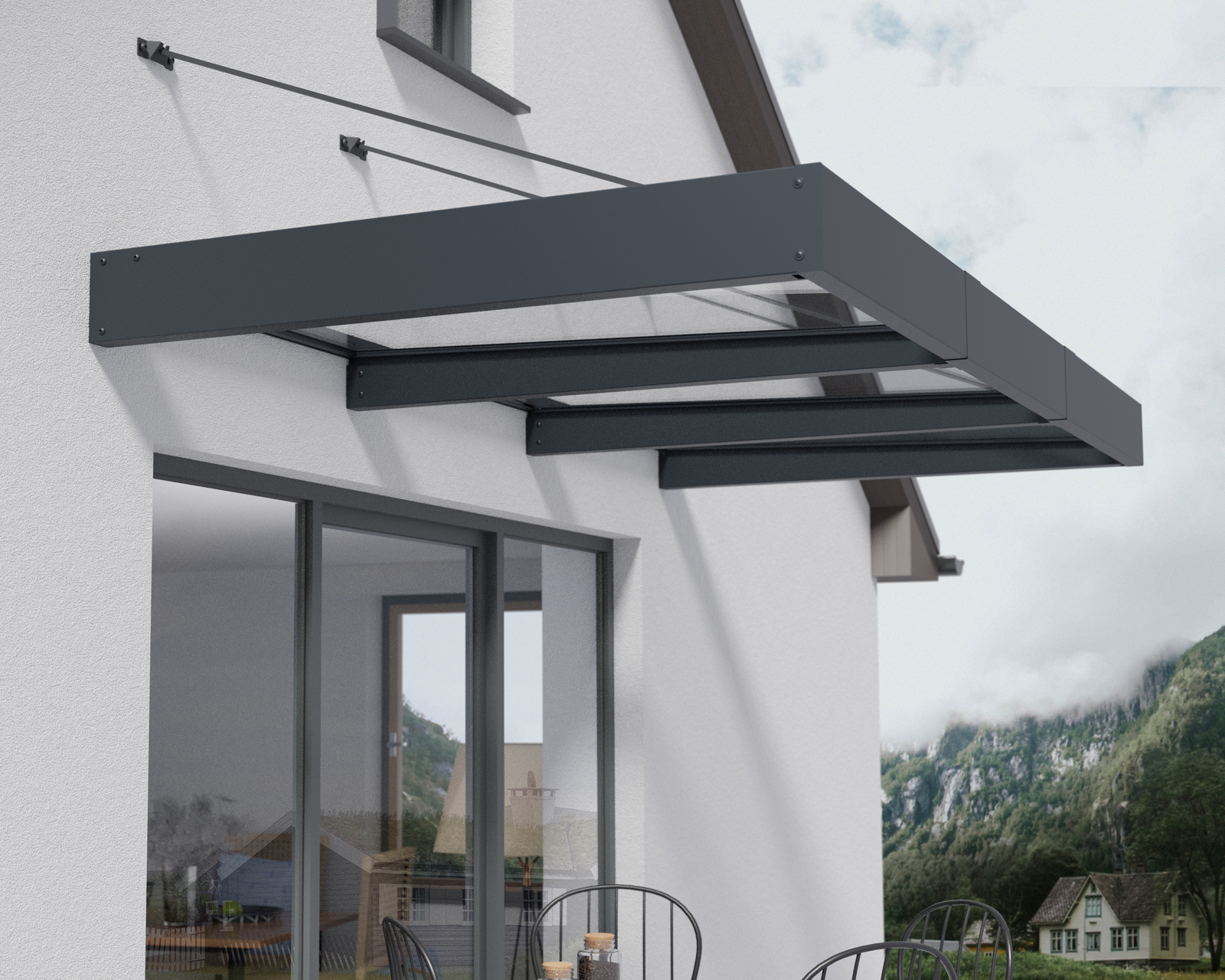 Palram Canopia Sophia XL 3000 Canopy - 2.86m - Grey - Aluminium Frame - Clear Panels - Image 2