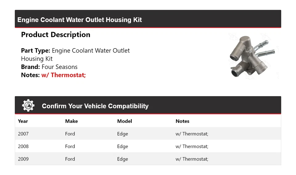 Kit de carcasa de salida de agua de refrigerante para motor Ford Edge 2007-2009 4 estaciones 2008 Foto 2 de 4