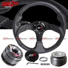 Jet Black 14 Steering Wheel Quick Release Hub Horn For Drift Initial D