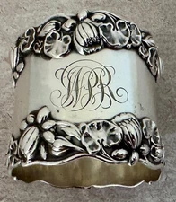 RARE GORHAM STERLING SILVER WATER LILY PATTERN VERY HEAVY NAPKIN RING C. 1905