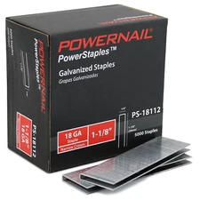 Powernail PS18112 18 Gauge 1-1/8” Length 1/4" Narrow Crown Staples (5000ct)