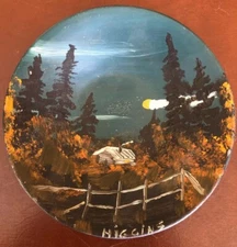 Original Hand-painted Cabin Landscape On 5” Dish By Higgins