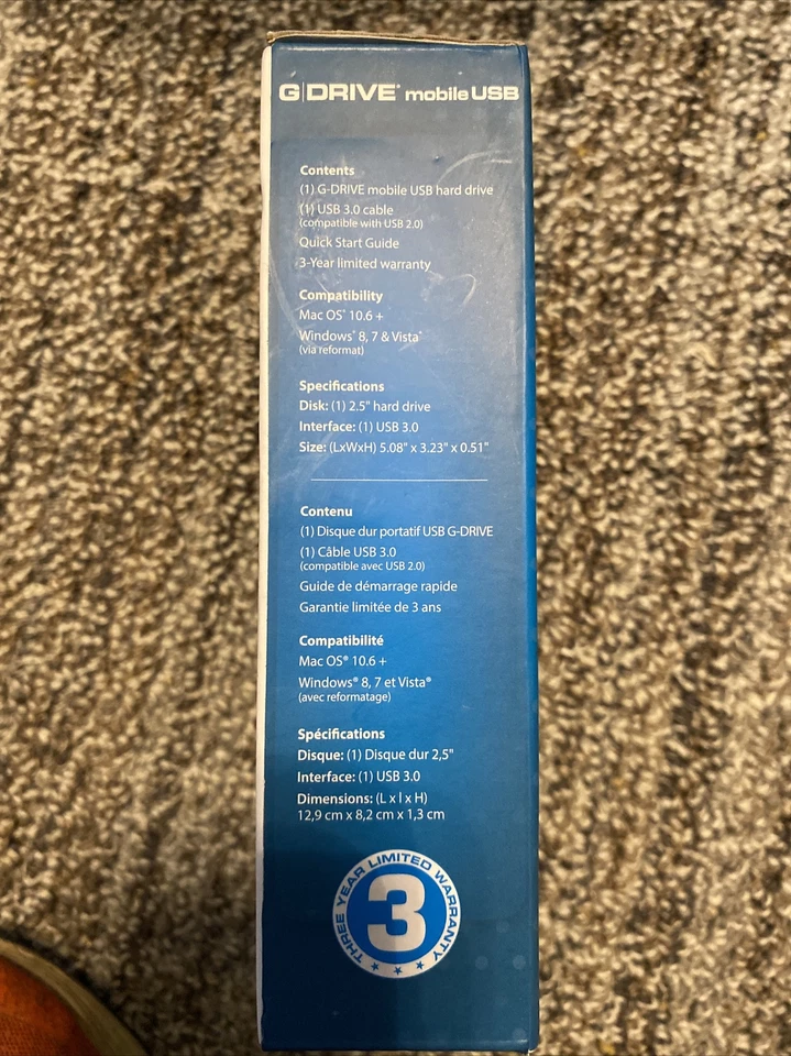 G-Technology G-DRIVE mobile USB-3.0 Portable Hard Drive 1TB NIB.  Never Opened - Image 4 of 4