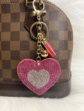 Bling Heart bag Charm keychain fob tassel Gold Pink Clip on purse new Handmade