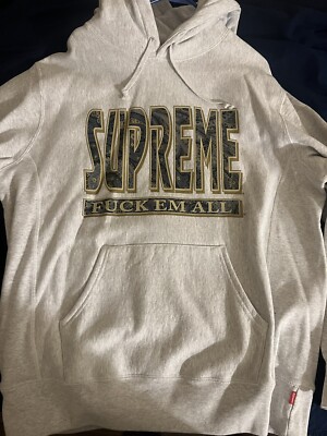 Supreme FuckEm All Paisley Logo Ash Grey Sweatshirt Hoodie Season