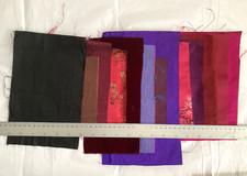 100% SILK  FABRIC REMNANTS CRAFT PACK  COLOURS 12 REDS/ 1 BLACK   (LOT 3)
