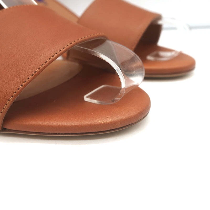 Sandalias Ralph Lauren Etiqueta Púrpura Correa al Tobillo Tacón Bloque Cuero Marrón Talla 38.5 Foto 2 de 4