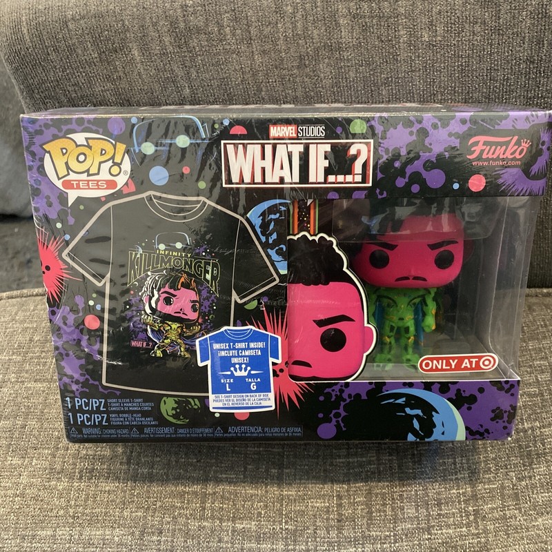 Black Light Funko Pop and Large Tee: KILLMONGER What If?  Exclusive