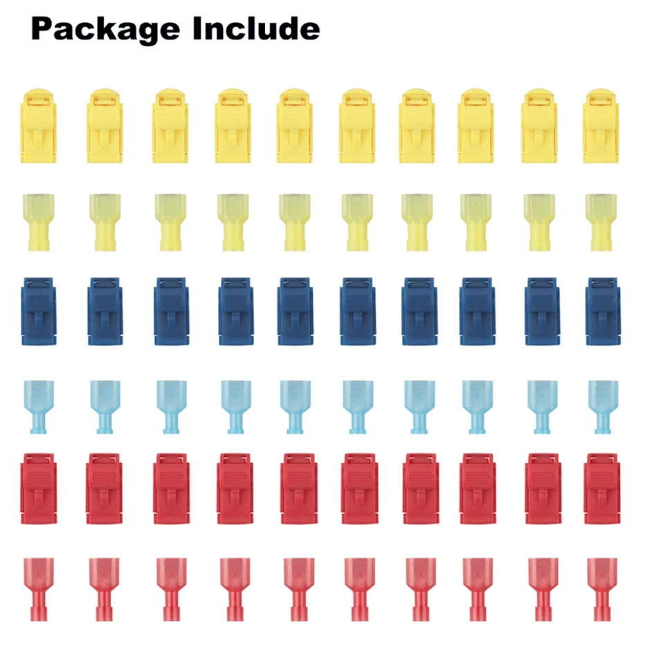 60PCS Insulated T-Tap 22-10 AWG Quick Splice Wire Terminal Combo Connectors Kit - Image 2 of 4