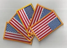 5 Count Lot U.S. American Flag Patch Iron-on Yellow Border 3 1/2" x 2" QUALITY