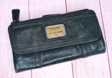 Fossil Long Live Vintage Green Envelope Button Lamb Hide Leather Wallet SL2931